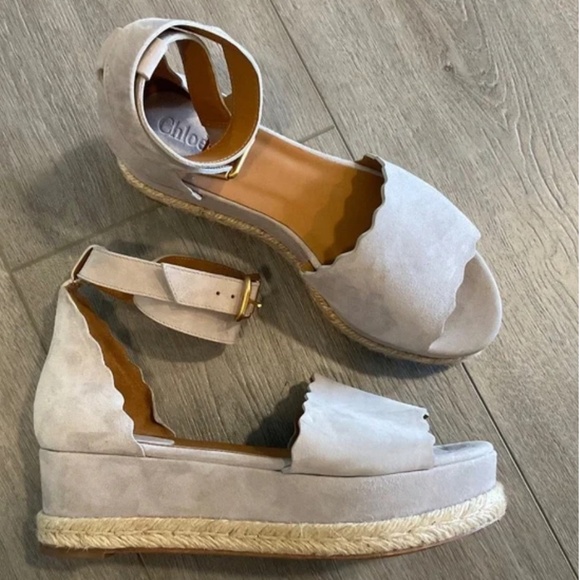 CHLOE Lauren Suede Platform Espadrille Scalloped Design EU 40 US 10 - Picture 1 of 15